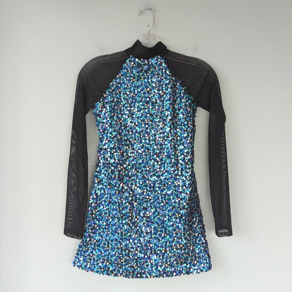 Weissman Adult Razzle Dazzle Black & Blue Sequin Biketard Costume Dance Dress - Picture 5 of 12